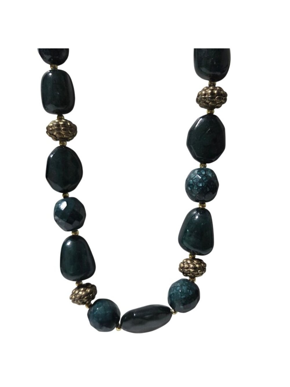 Vintage Green Gold Beaded Necklace Chunky Retro 50s 60s Fashion Jewelry Women